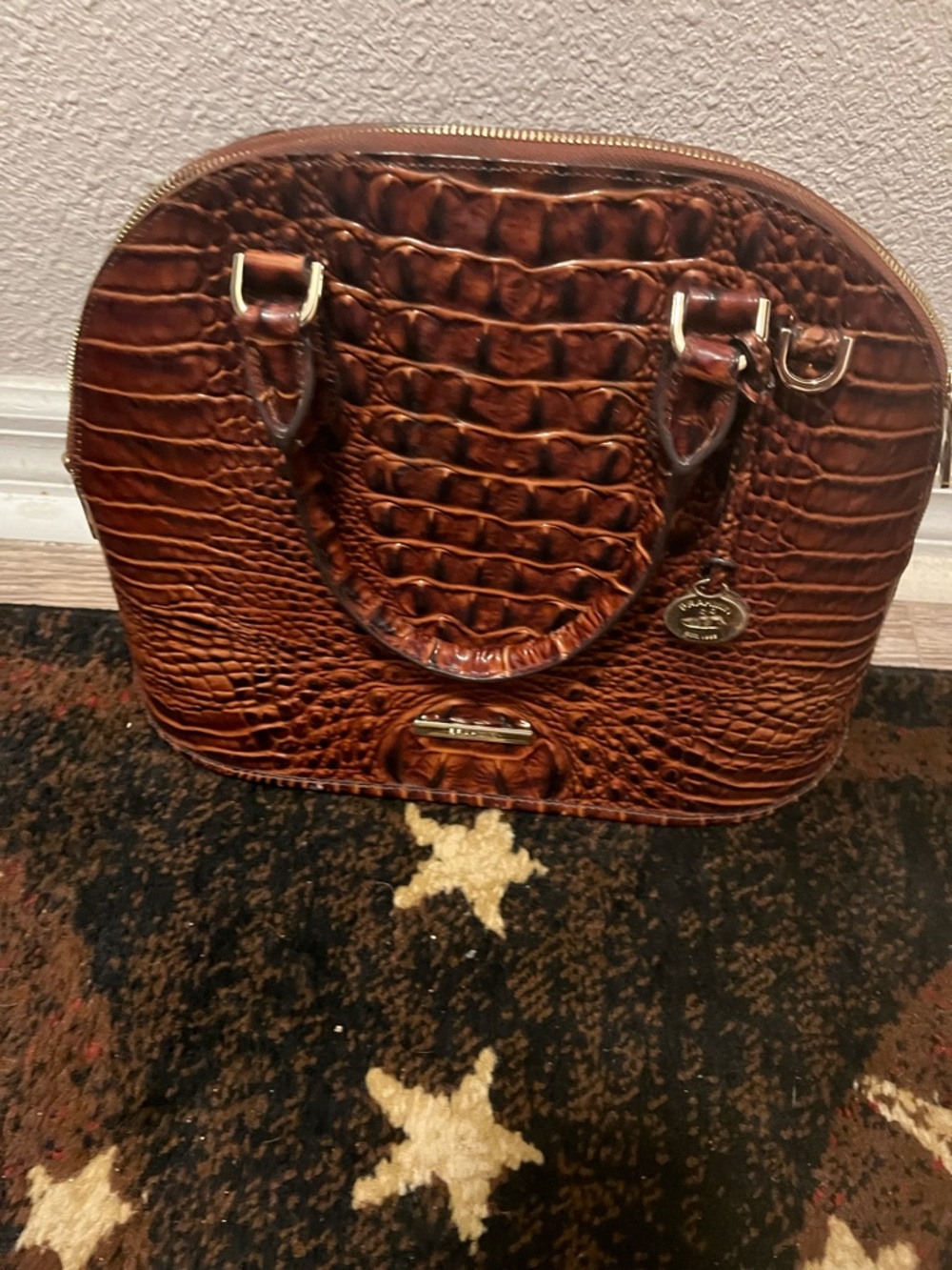 Faux Croc Dome Satchel - Brown